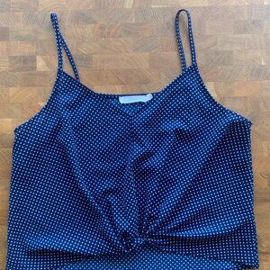 LUSH Polka Dot Twist Front Tank - Navy and White S